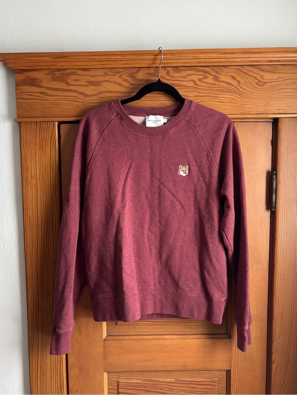 Maison Kitsune Fox Head Sweatshirt in Burgundy Size Large